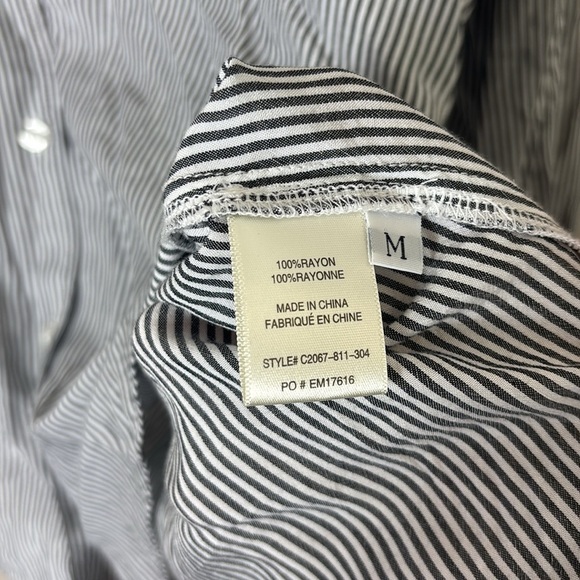 Cloth & Stone Stripe Button Down Shirt grey white wide sleeves size M - Picture 5 of 8